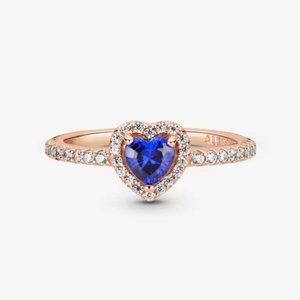 NWT Pandora Sparkling Blue Elevated Heart Ring Rose Gold